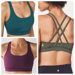Three Lululemon Energy bras